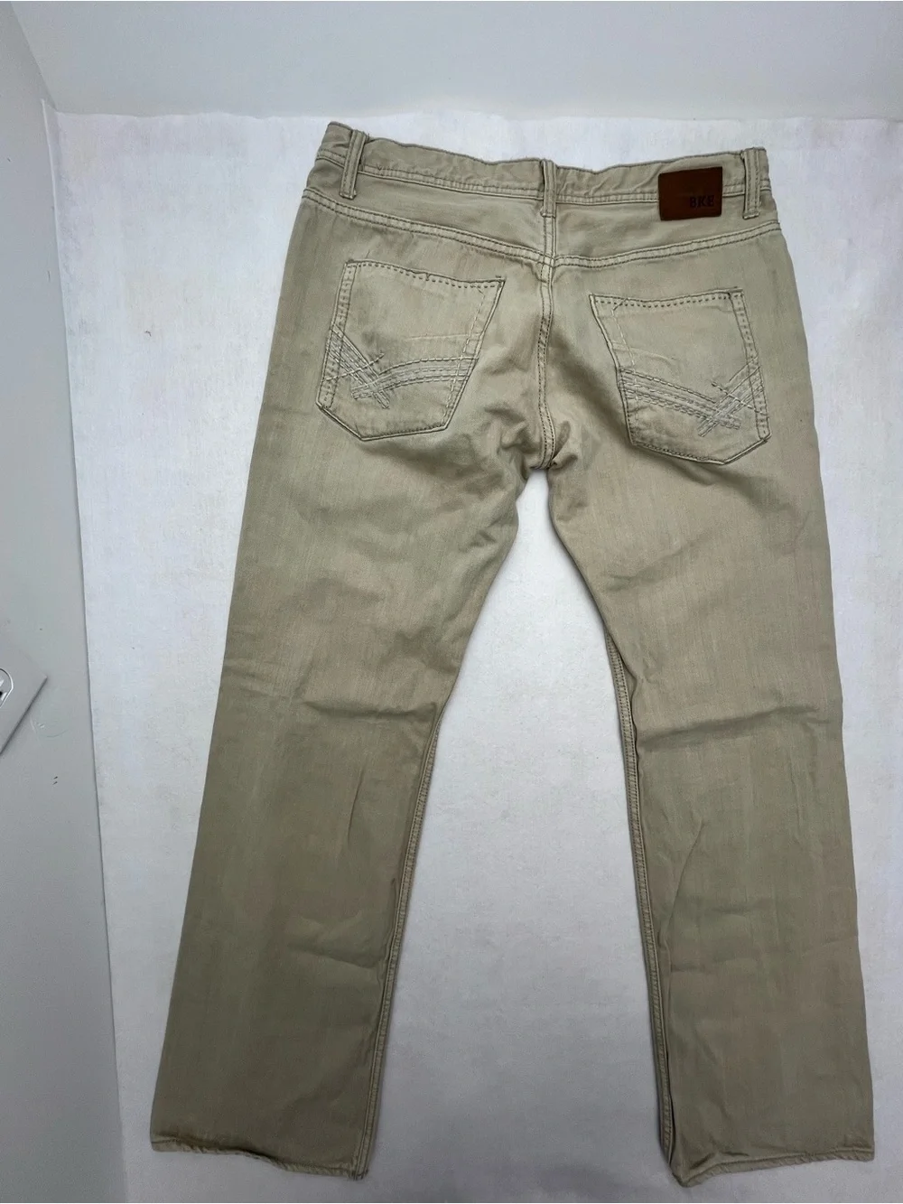 BKE Denim Carter Tan Khaki Mens Regular Fit Straight Leg Jeans Pants Size 34L